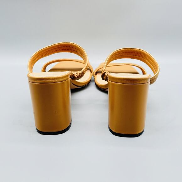 J CREW Sandals Womens 12 Beige Leather Mule Block Heel Square Toe Comfort Summer - Picture 6 of 12